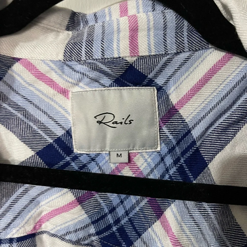 Rails Ivory Bluebell Pink Button Front Long Sleeve Hunter Plaid Shirt Size M - Picture 5 of 6